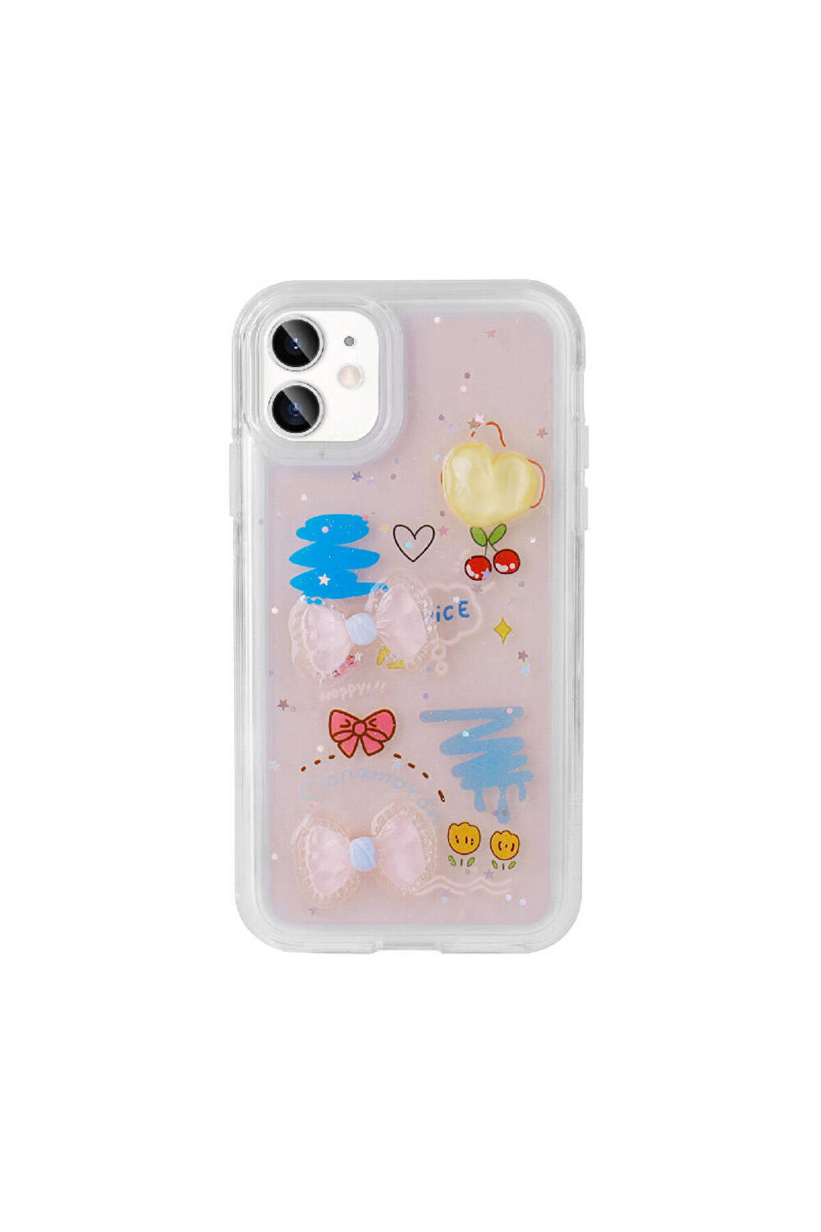 Apple iPhone 11 Uyumlu Kılıf Kabartma Figürlü Parlak Telefon Kılıfı Kapak