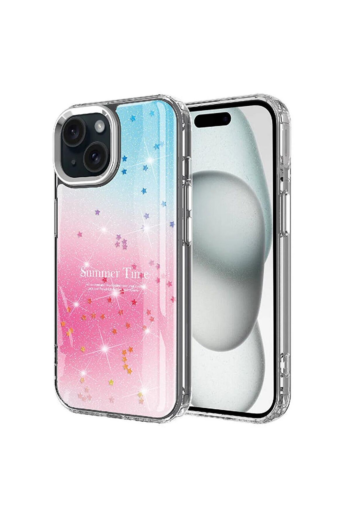 Apple iPhone 14 Uyumlu Kılıf Simli Desenli Parlak Telefon Kılıfı Kapak