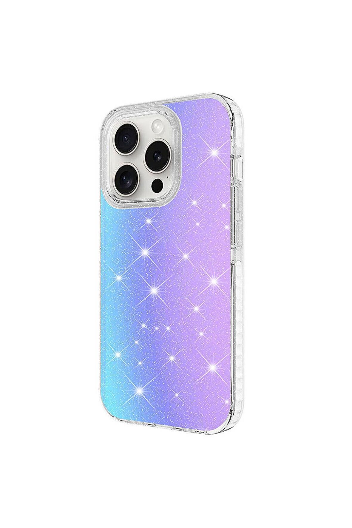 Apple iPhone 15 Pro Max Uyumlu Kılıf Parlak Renk Geçişli Renkli Kenarlı Telefon Kılıfı Kapak