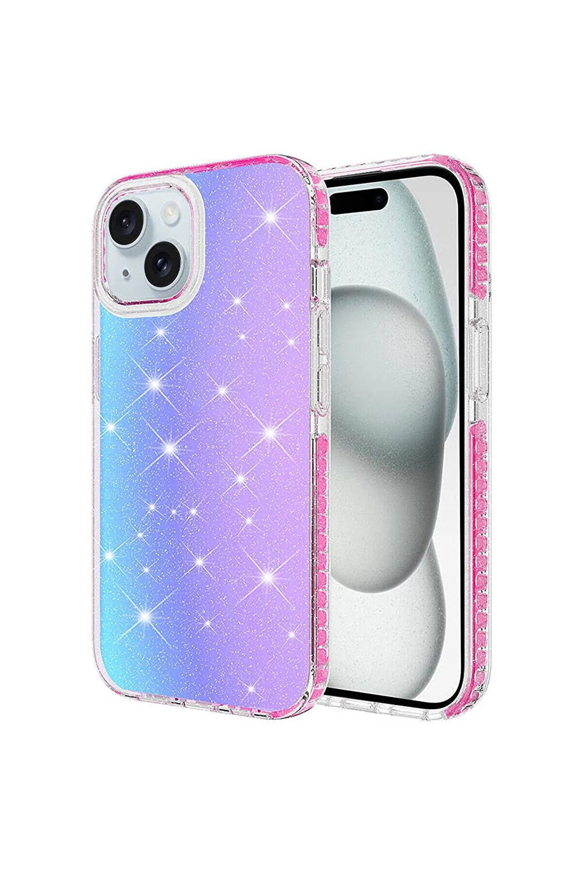 Apple iPhone 14 Uyumlu Kılıf Parlak Renk Geçişli Renkli Kenarlı Telefon Kılıfı Kapak