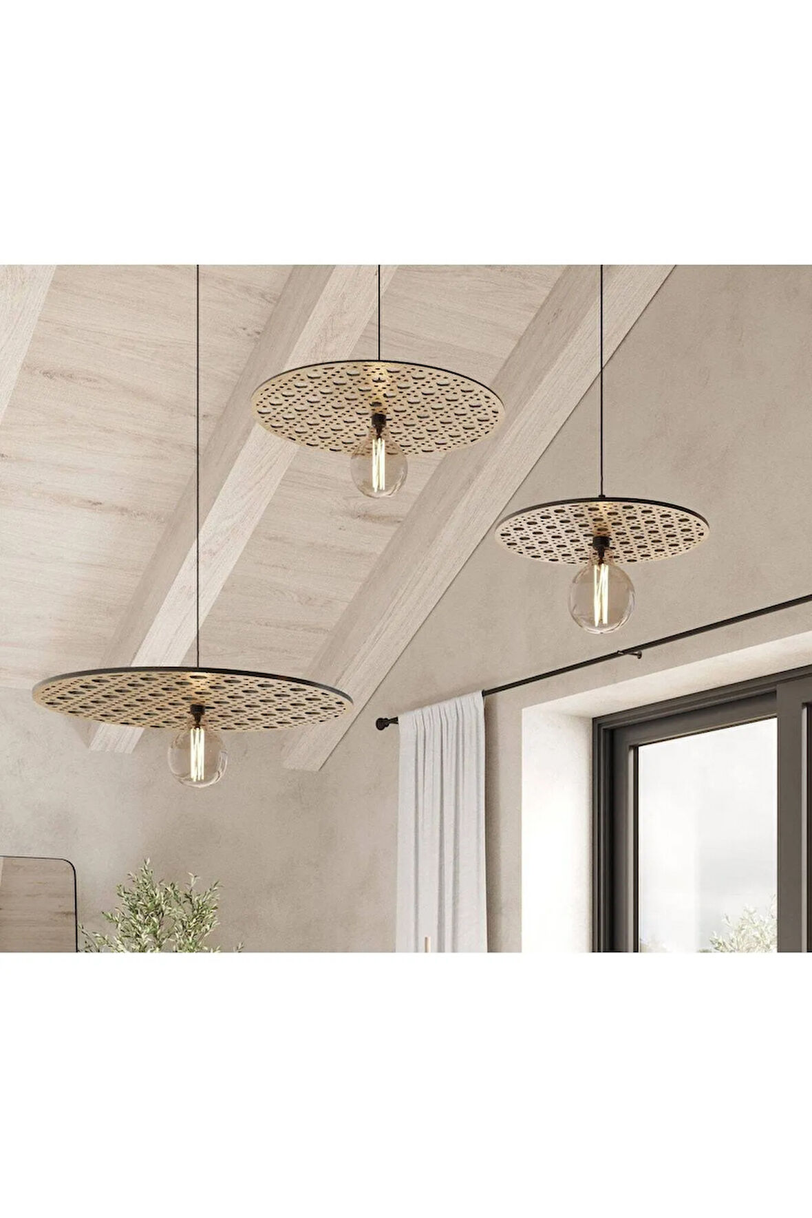 50 CM Tekli Rattan Desenli Ahşap Sarkıt Avize Aydınlatma Modern Avize Tavan Lambası