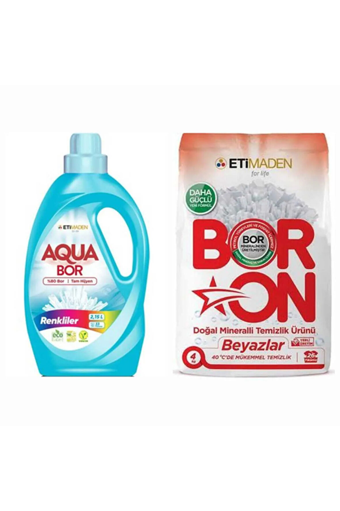AQUABOR SIVI ÇAMAŞIR DETERJANI RENKLİLER İÇİN 33 YIKAMA + BORON TOZ 4 KG BEYAZLAR İÇİN 26 YIKAMA