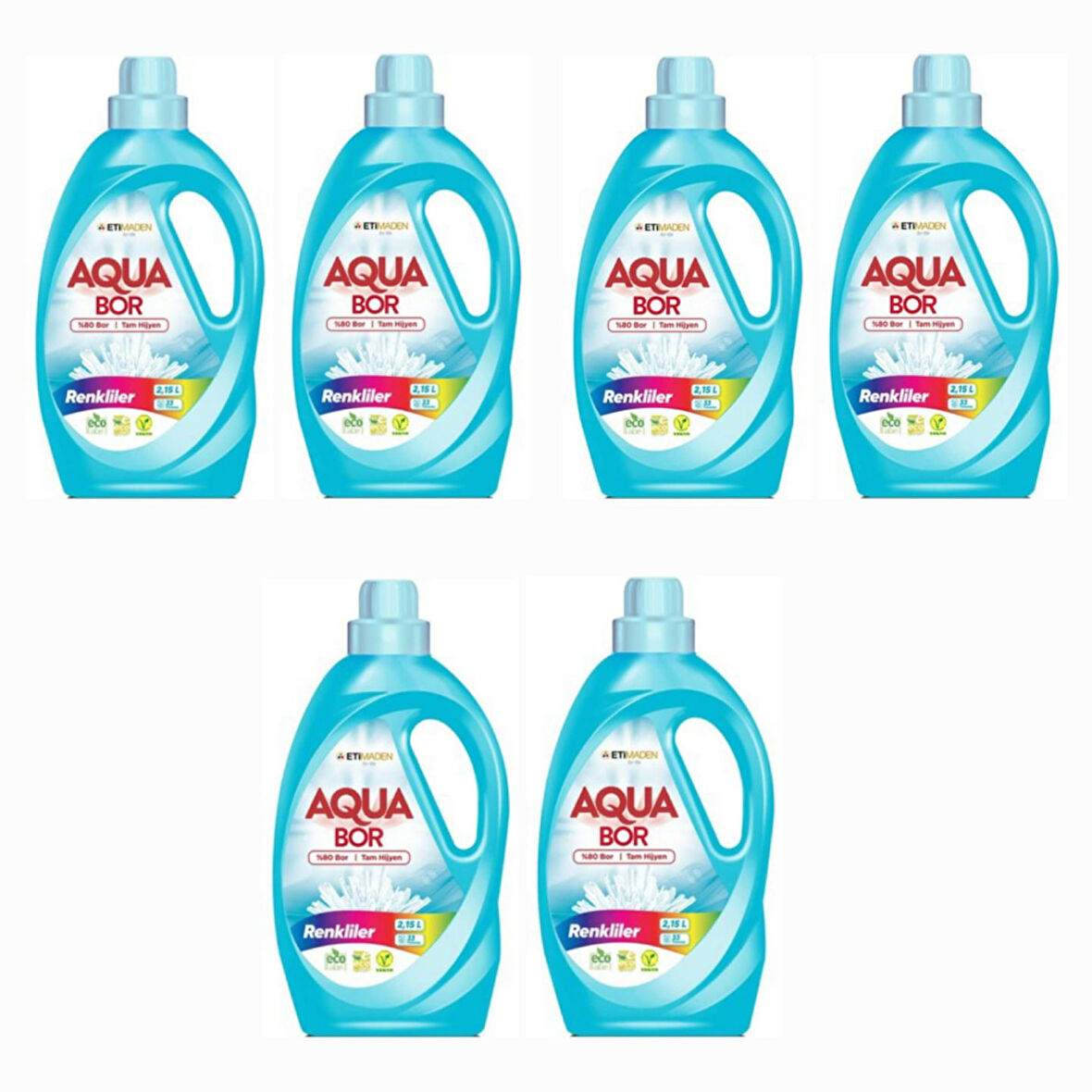 AQUABOR SIVI ÇAMAŞIR DETERJANI  RENKLİLER İÇİN 6 ADET  165  YIKAMA DOĞAL MİNERALLİ