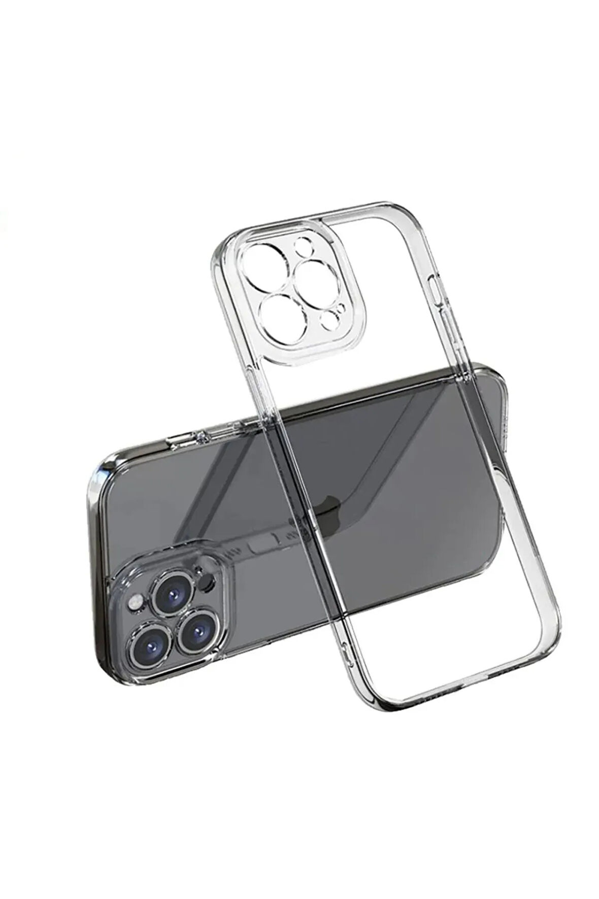 Iphone 14 Pro Max Uyumlu Şeffaf Tamperli Cam Ekran Koruyucu Kırılmaz Cam + Silikon Kılıf 2'li Paket