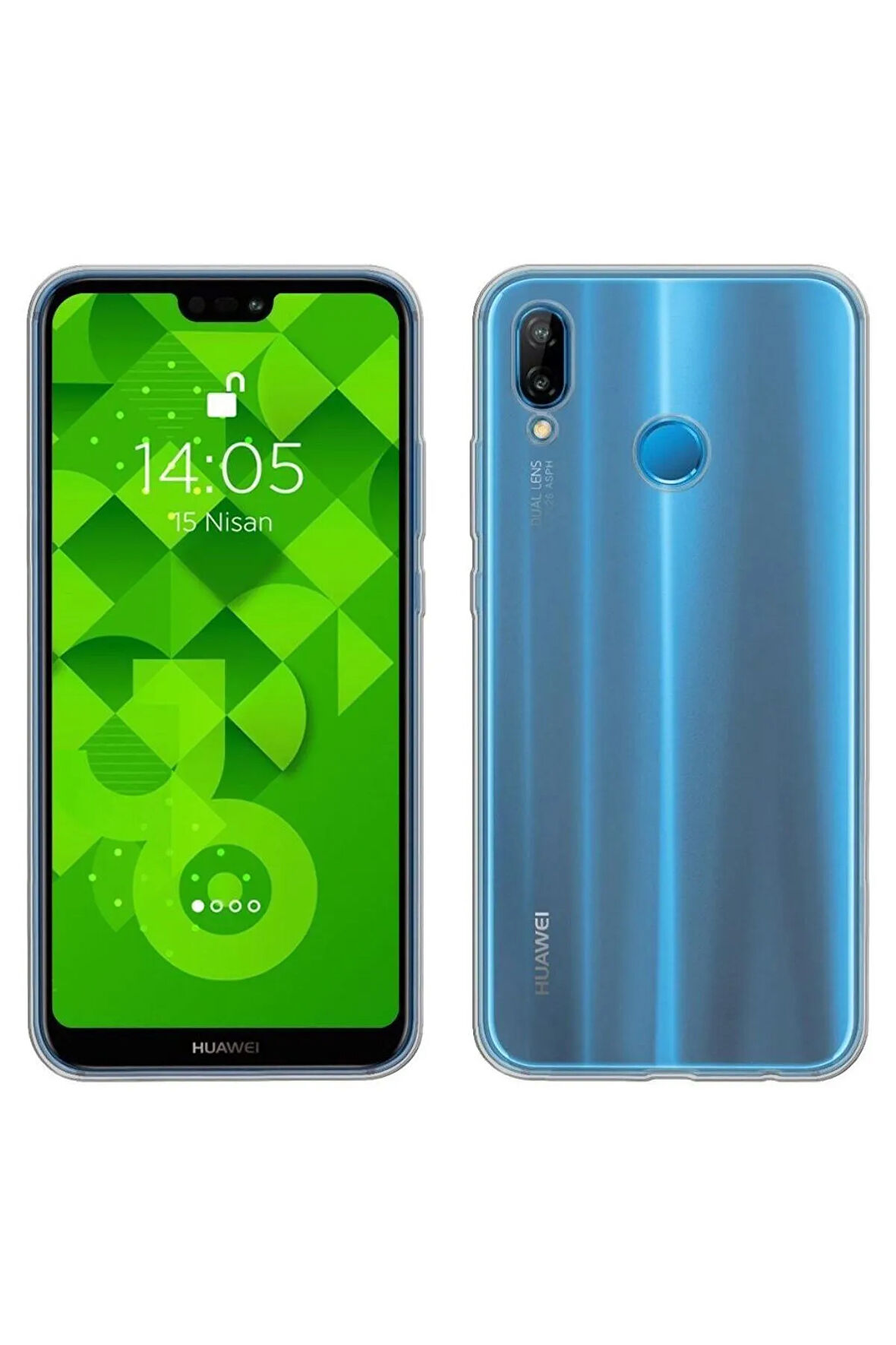 Huawei P20 Lite Kırılmaz Cam Tam Kaplayan Ekran Koruyucu Extra İnce + Silikon Kılıf 2'li Paket