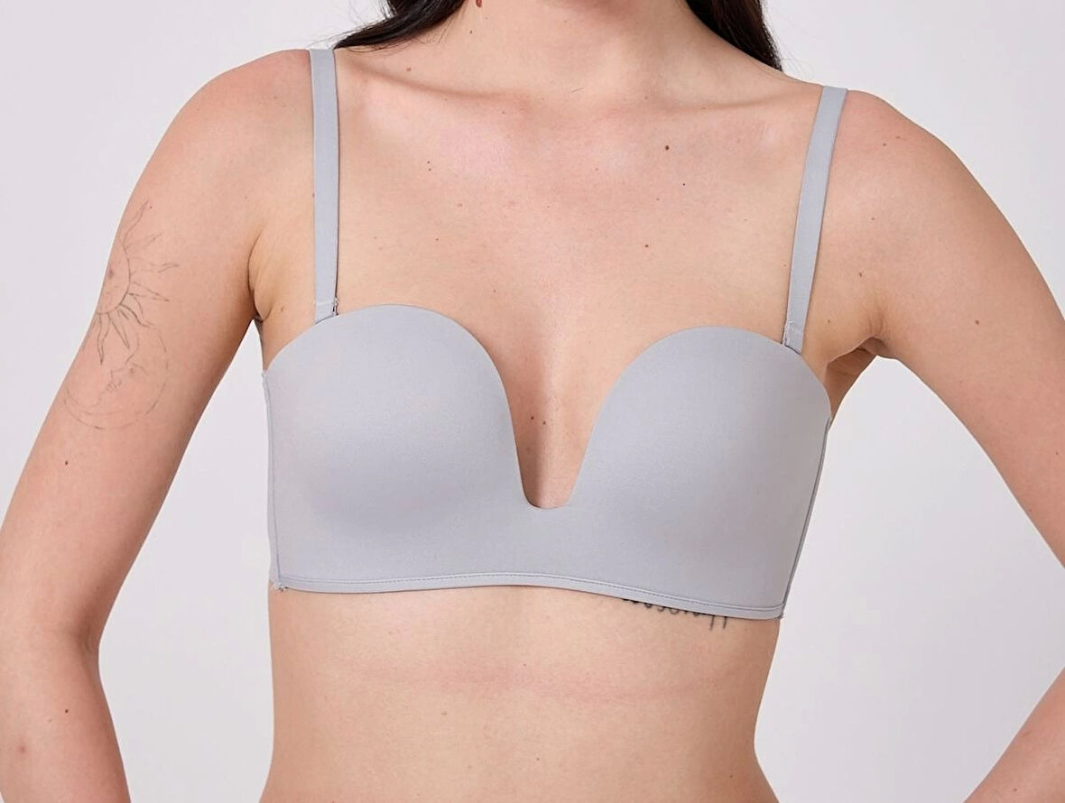 Freshness MSF05 Destekli V Dekolte Lazer Kesim Sütyen - Gri - 2XL