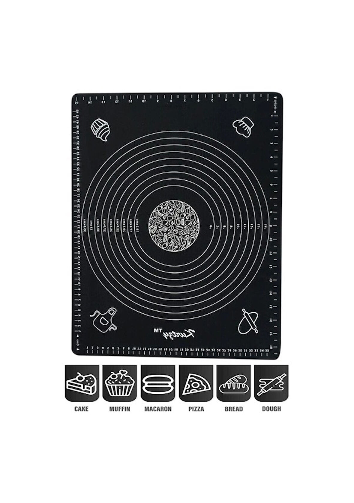 Ölçekli Silikon Hamur Açma Matı Büyük Boy 65X45 En Büyük Boy Yüksek Kalite Silikon Hamur Açma Matı Siyah