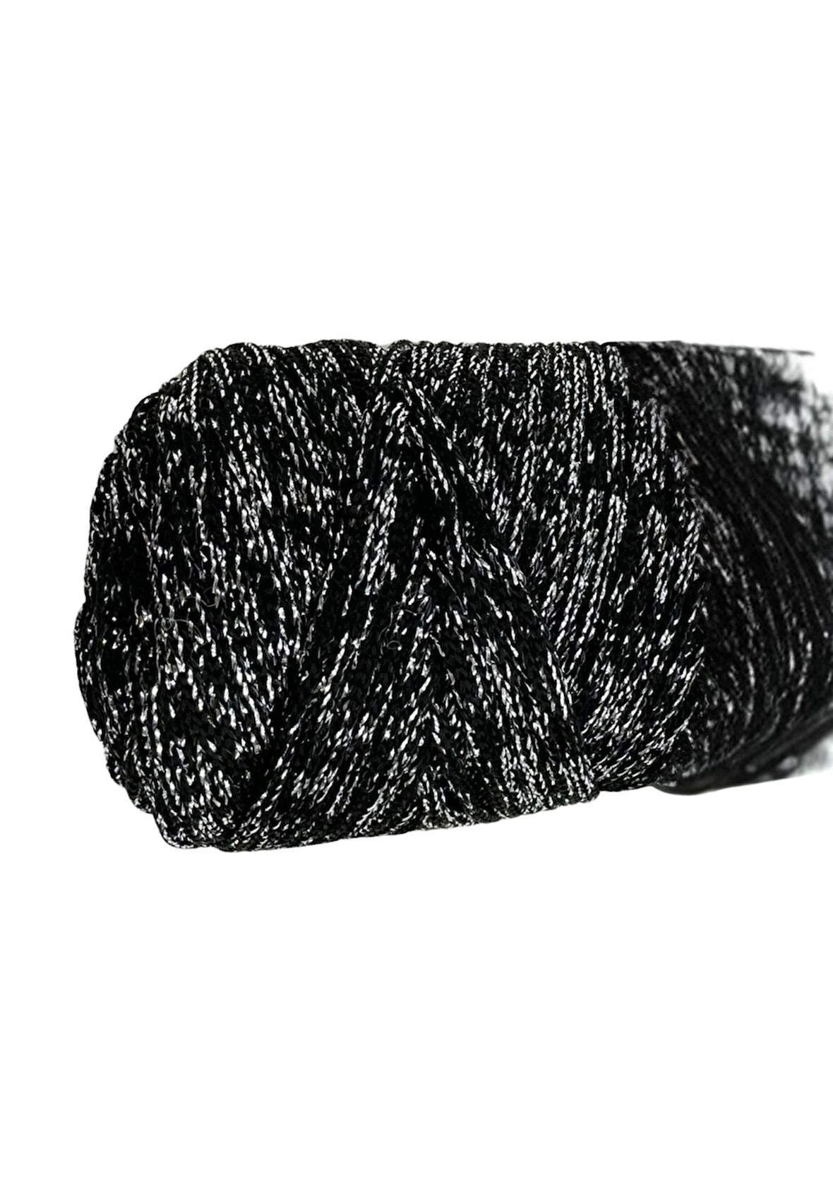 Makrome İpi 3mm Polyester Siyah Gümüş  Simli