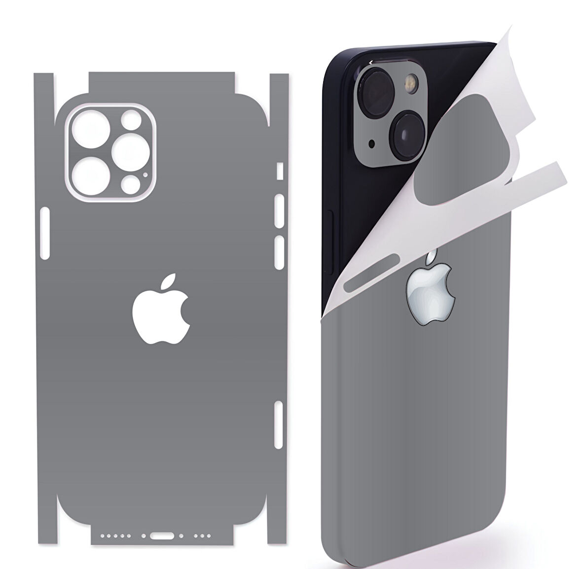 İphone 16 360 full arka kaplama koruma sticker kılıfsız kullanım için GÜMÜŞ GRİ