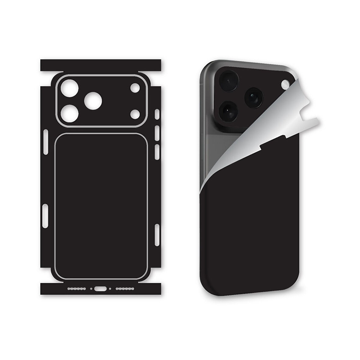 Apple Uyumlu İphone 17 pro max için full kaplama sticker çizilme önleme kılıfsız kullanım için MAT SİYAH