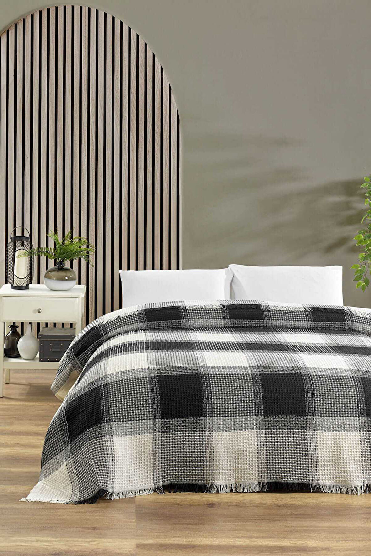 Çift Kişilik Yatak Pikesi Ekose Siyah 200 x 230 Cm