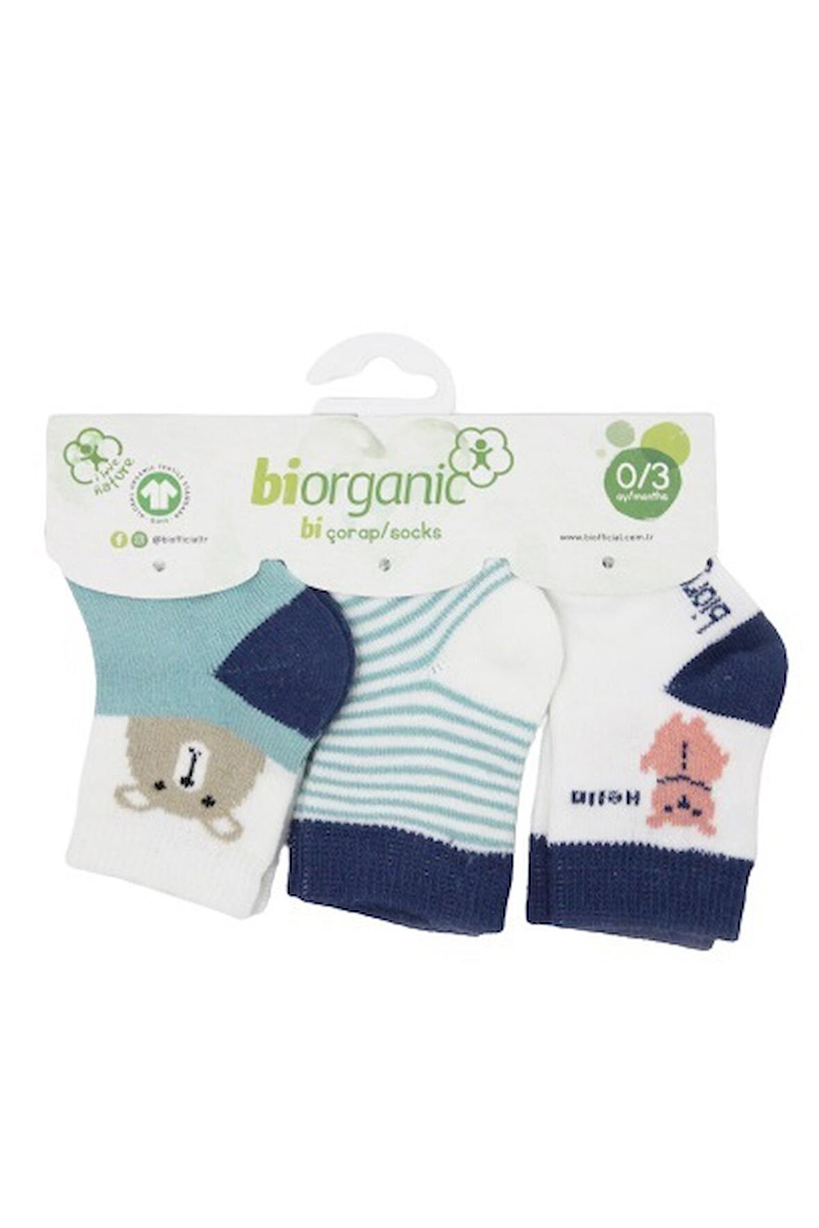 Bibaby Biorganic Hello Teddy Bear Kız 3Lü Çorap 68400 Yeşil