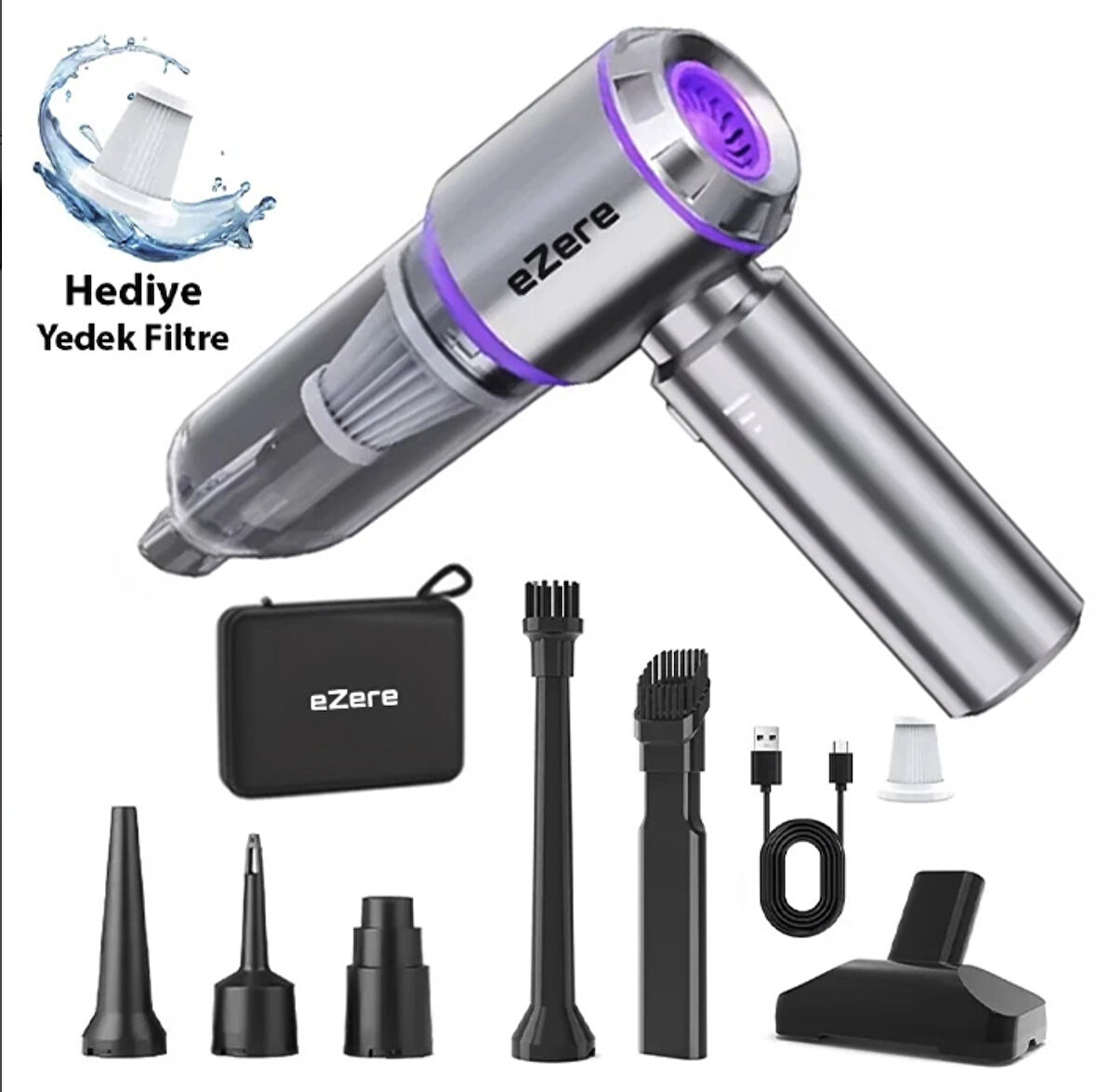 Turbo 16000 pa emiş gücü çantalı üfleme özellikli araba süpürgesi araç ev kullanımı uzun şarj süresi