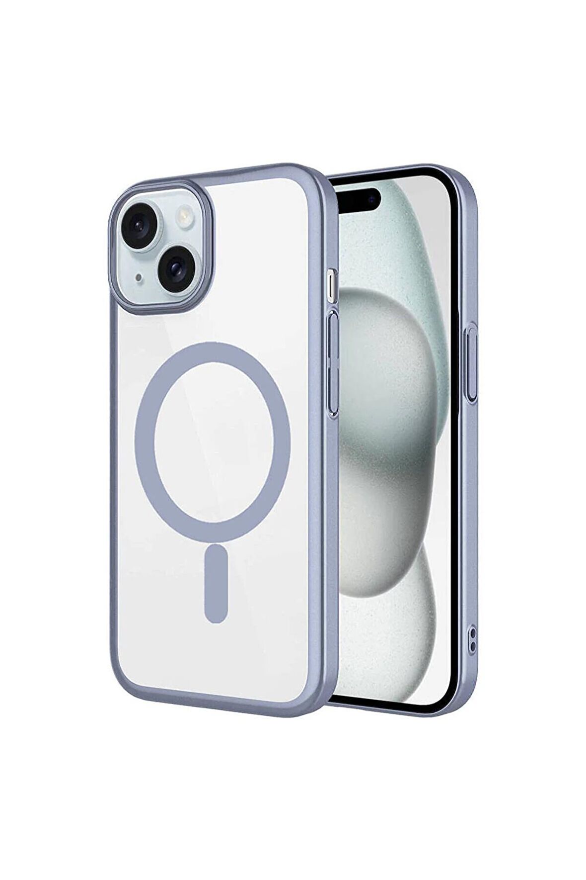 Apple iPhone 15 Plus Uyumlu Kılıf Kenarları Renkli Arkası Mat Magsafe Telefon Kılıfı Kapak