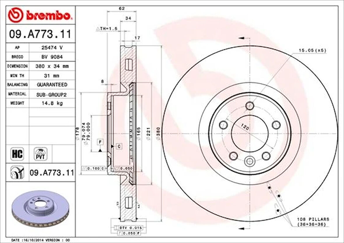 FREN DISKI ON UV COATED LANDROVER RANGE ROVER 4 L405 LR016176