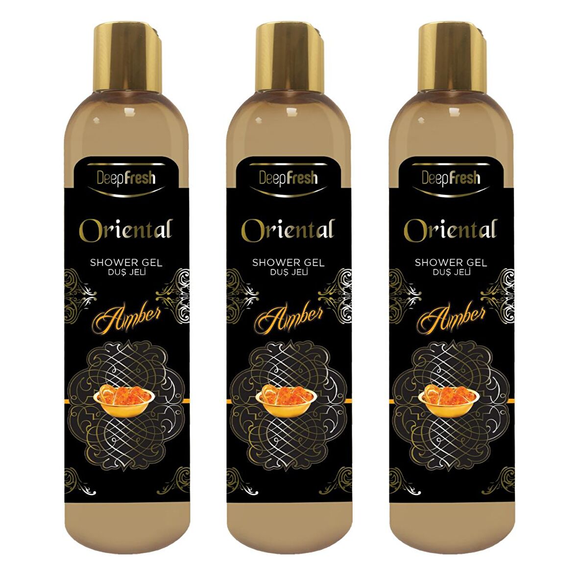 Deep Fresh Oriantel Amber Aromalı Nemlendirici Tüm Ciltler İçin Kalıcı Kokulu Duş Jeli 3 x 400 ml