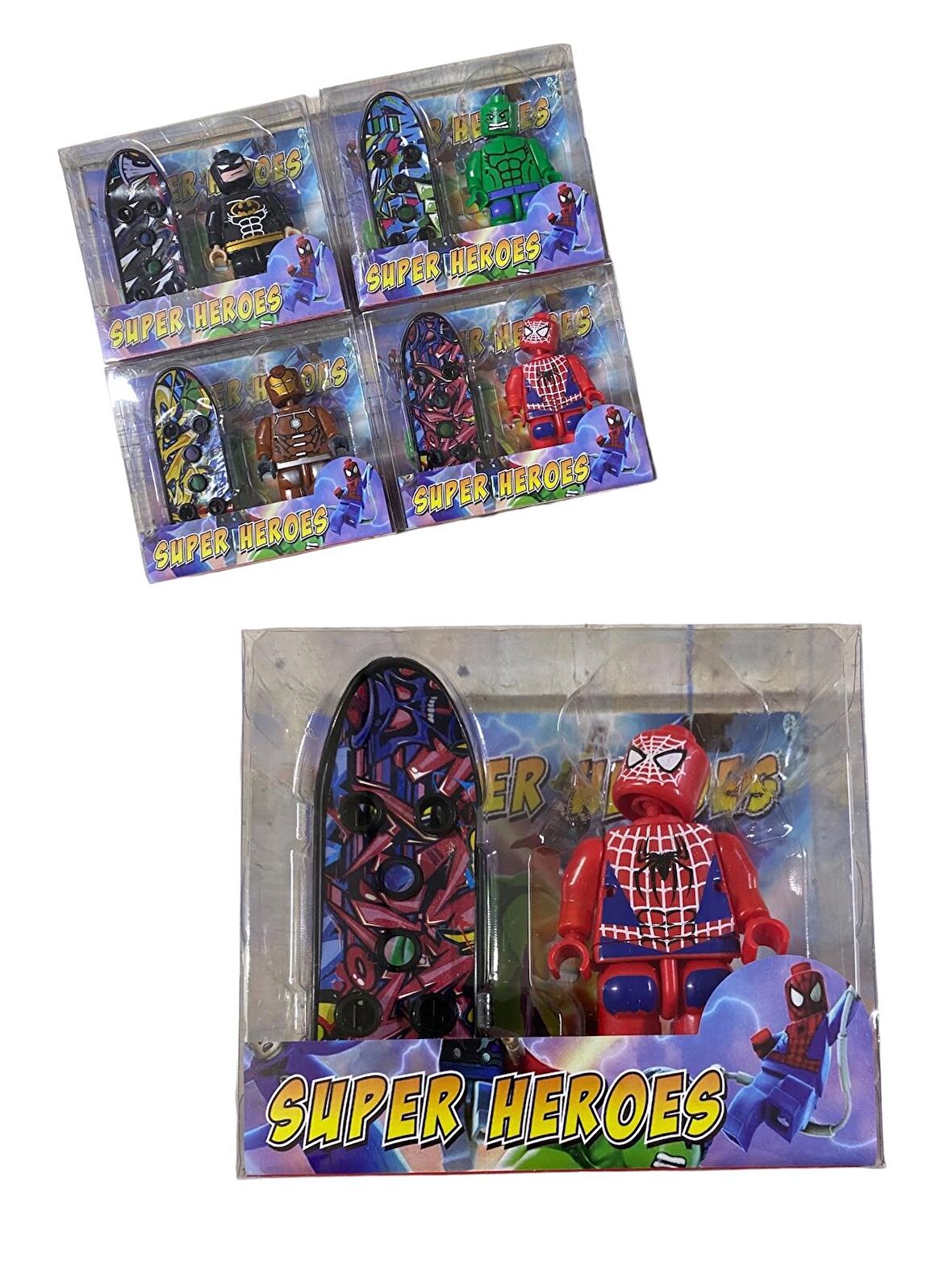 Heroes Karakter Kaykaylı Lego Oyuncak Yenilmezler Kaykaylı  Spider Man Figür Lego Oyuncak