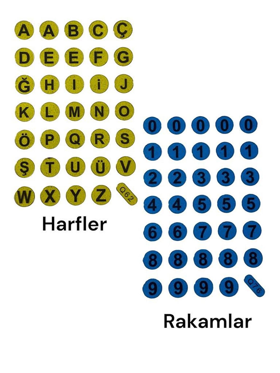 68 Adet Renkli Harf ve Rakam Sticker -  Rakamlar ve Harf Yapıştırma Damla Etiket