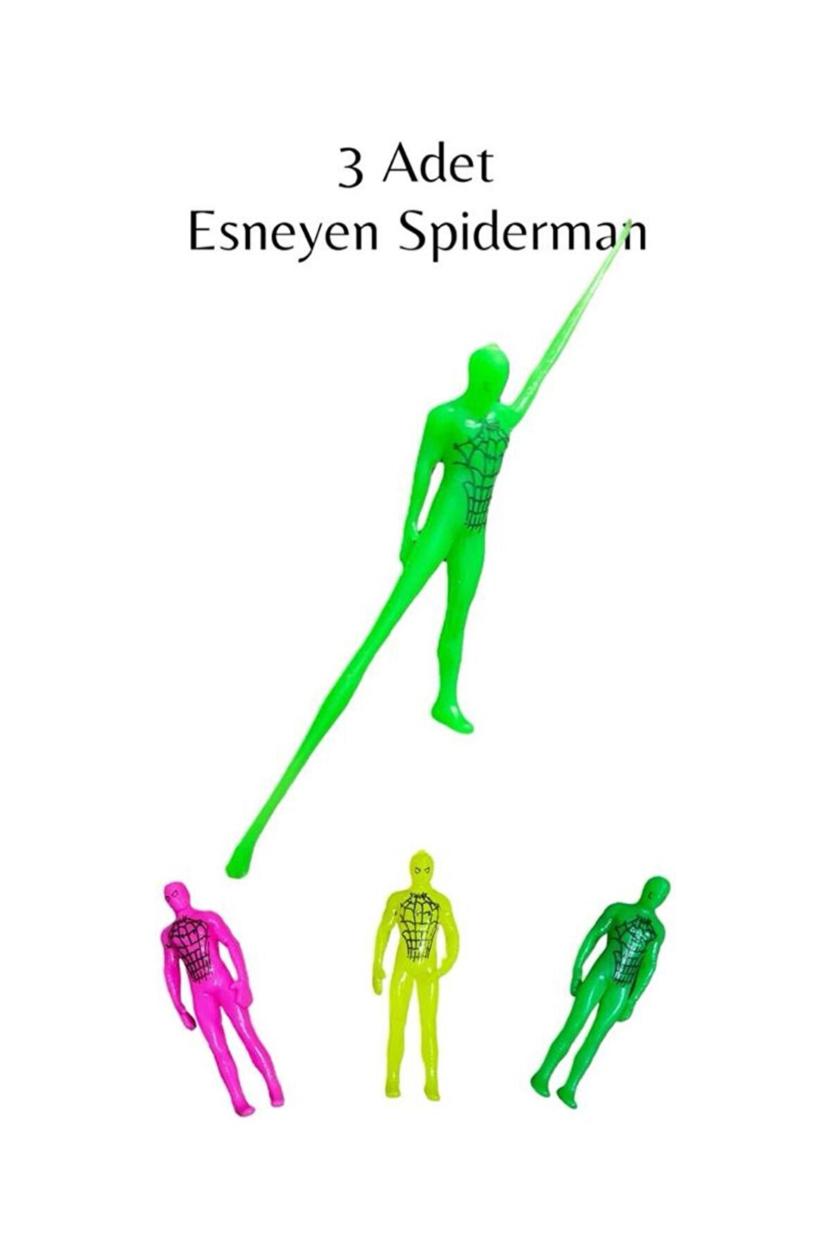 Süper Esnek Spiderman Figür - Esnek Adam , Esneyebilen Oyuncak - Sünen Adam Spiderman 3'lü Set