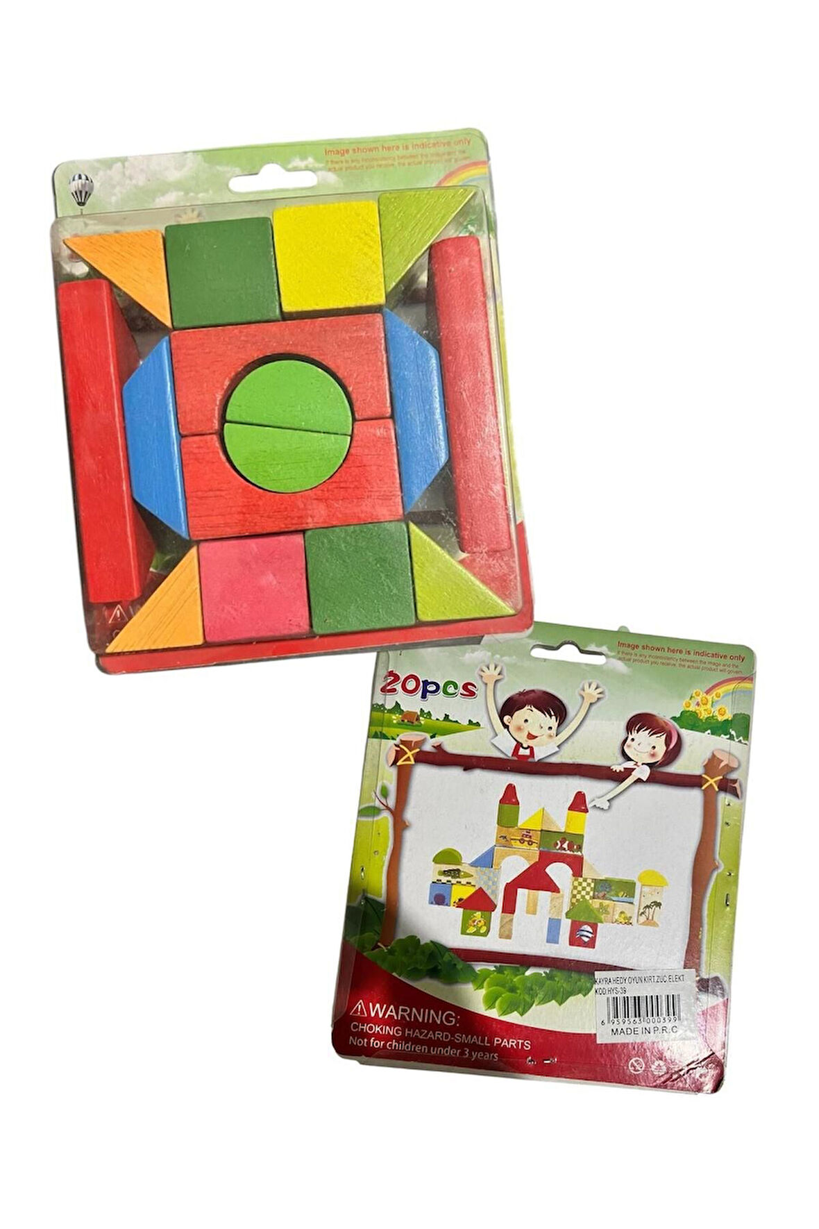 Geometrik Şekilli Renkli Ahşap Bloklar - 20 Parça Geometrik Şekilli Ahşap Yapı Blokları