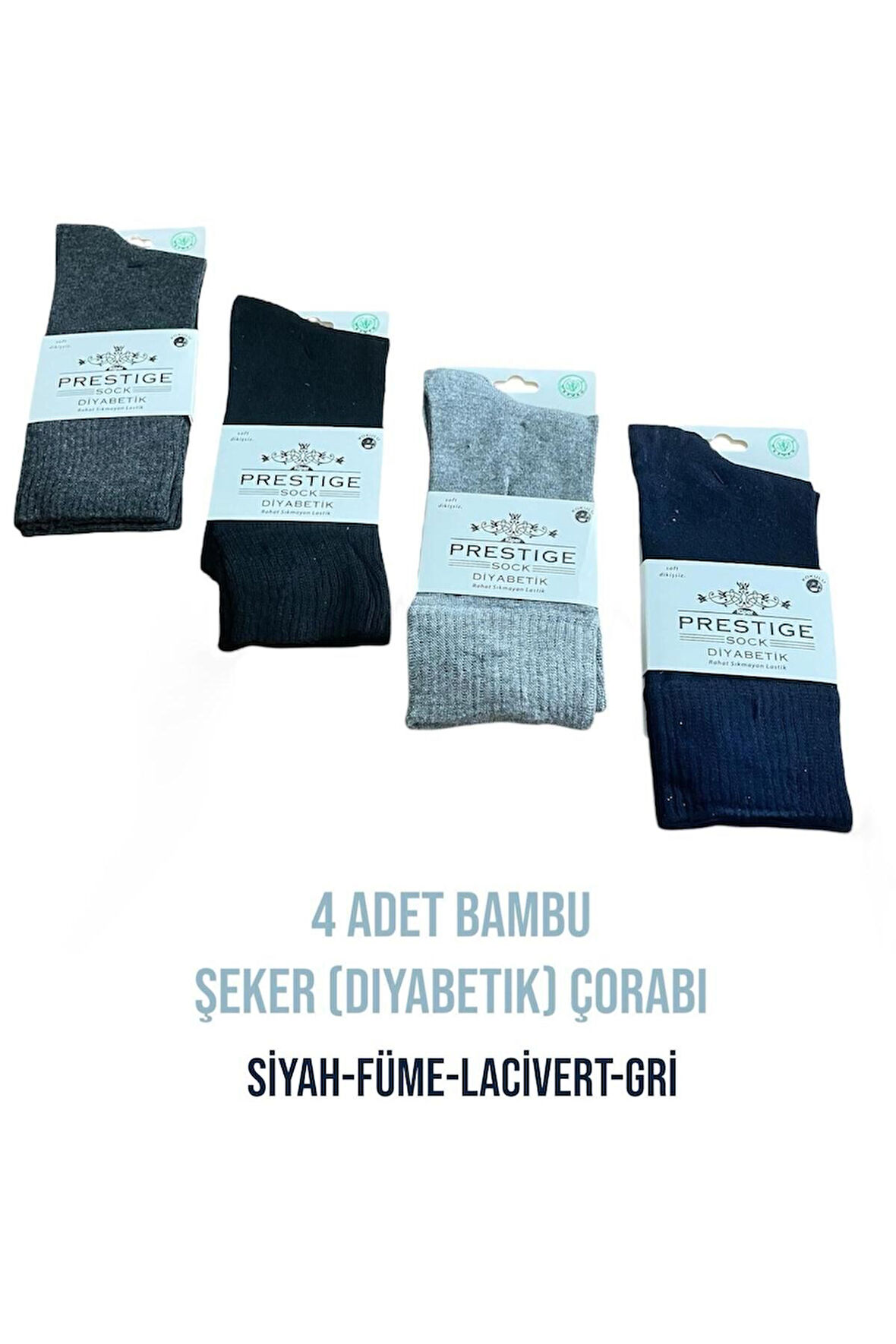 4 Adet Bambu Diyabetik Çorap - 4 Adet 4 Farklı Renk 40-44 Numara Siyah Erkek Şeker Çorabı