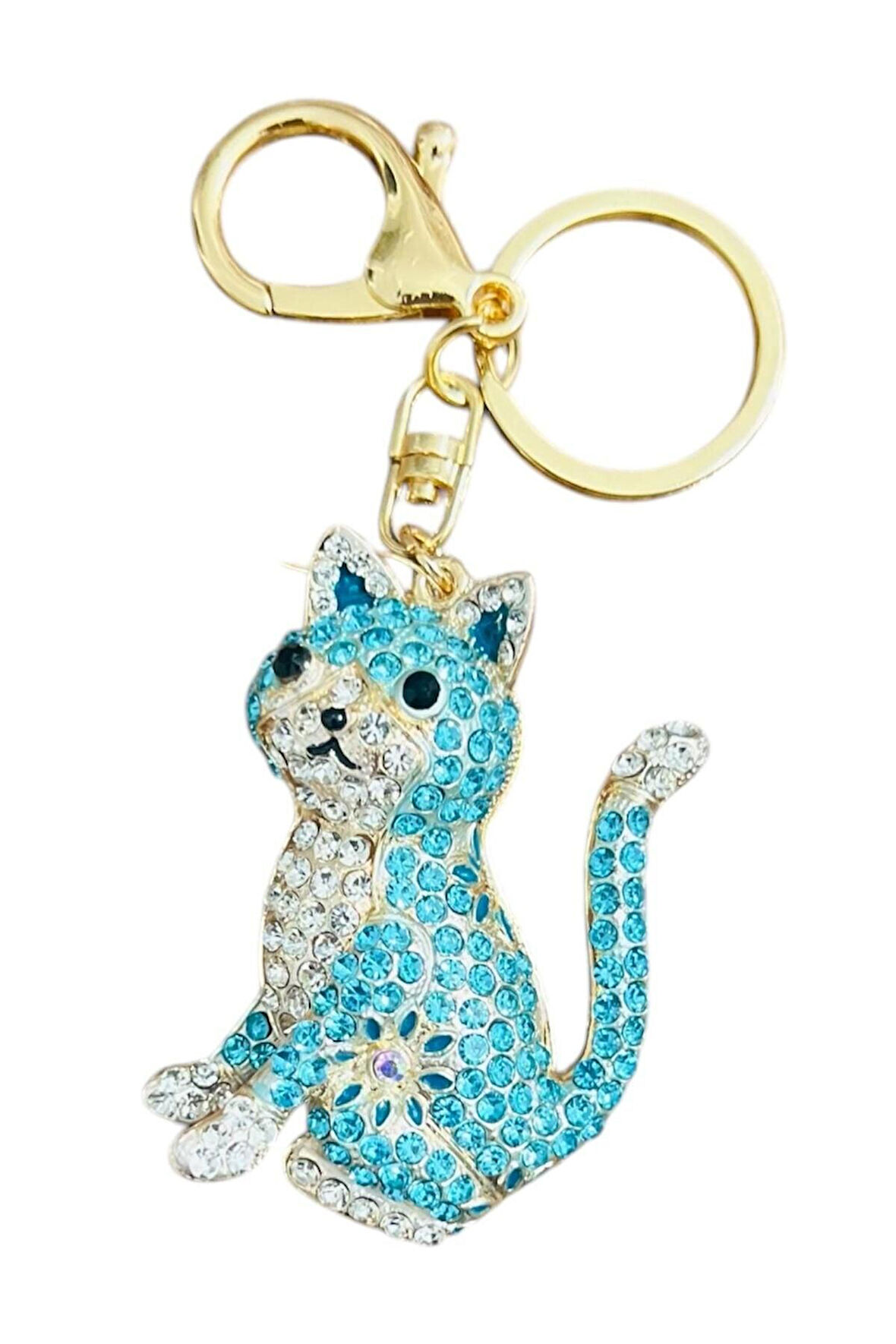 Zirkonyum Taşlı Kedi Tasarımlı Çanta Süsü, Cüzdan Süsü Anahtarlık