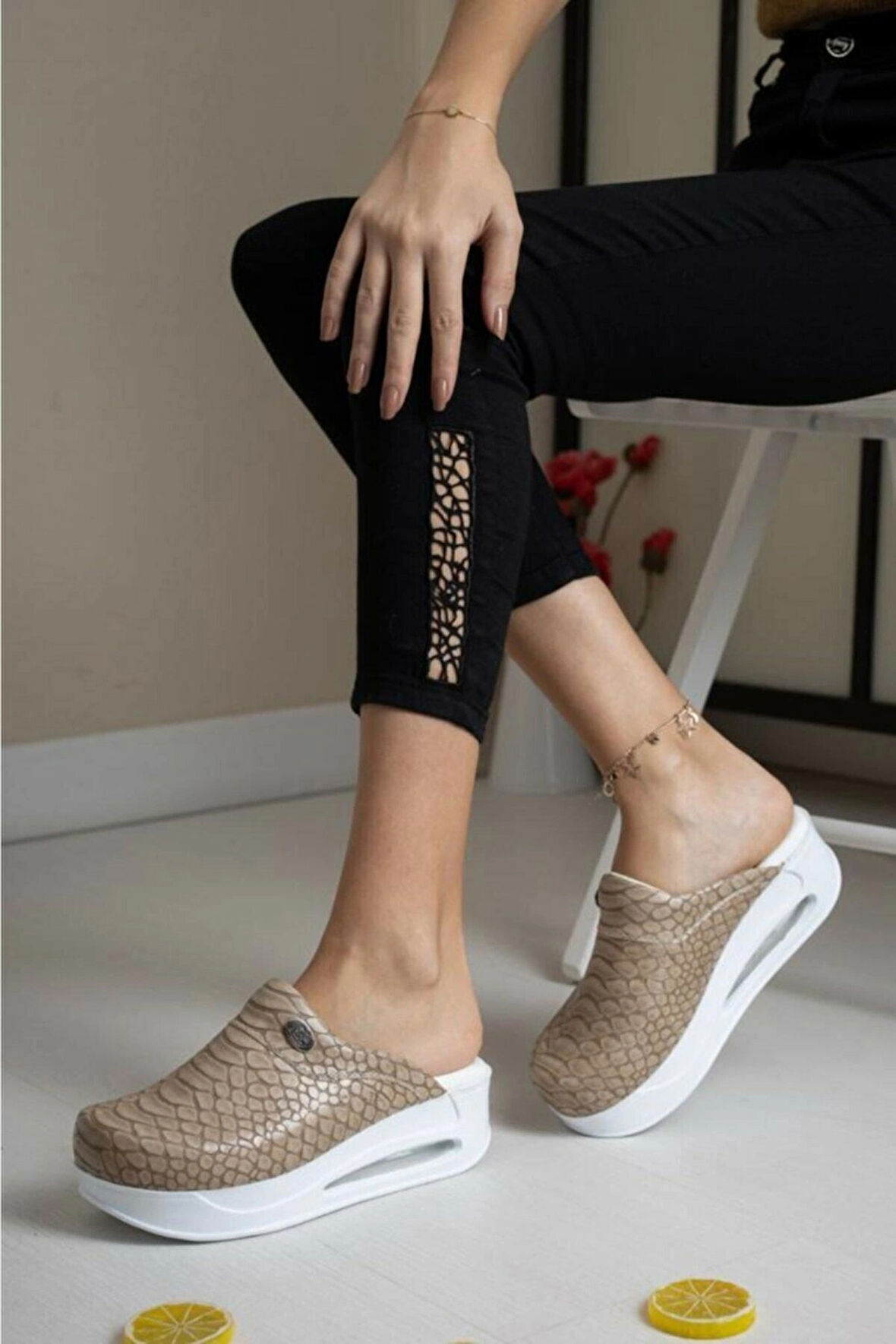 Ortopedik Sabo Terlik Doktor Hemşire Hastane Aşçı Terliği Kadın Vizon