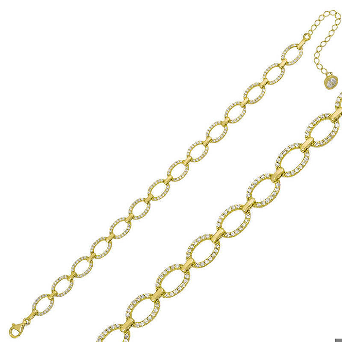 Gümüş Gold Oval Taşlı Bayan Bileklik
