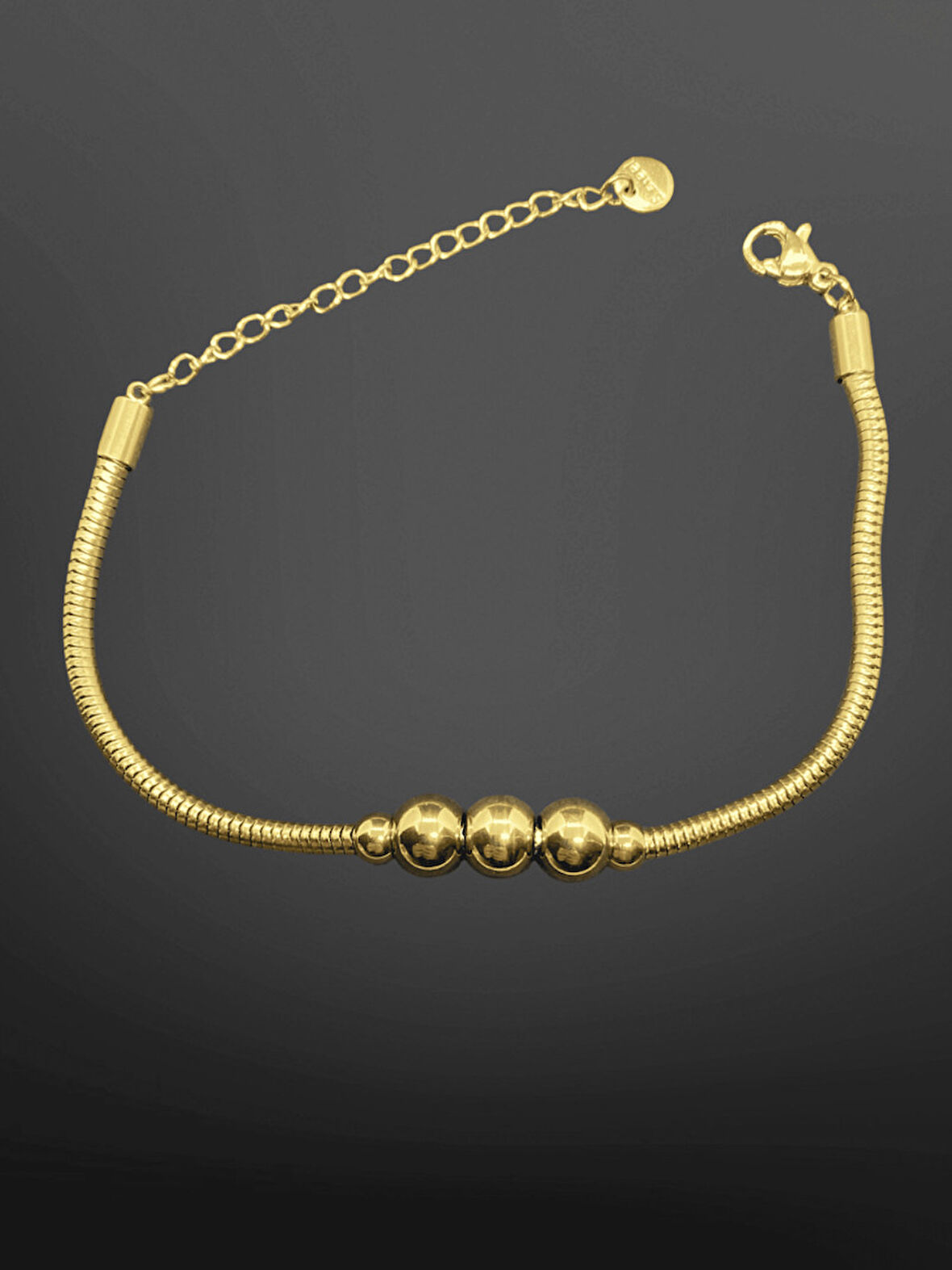 Gold Renk Yılan Zincir Üç Boncuk Detaylı 316L Çelik Bileklik  | Zarif ve Modern