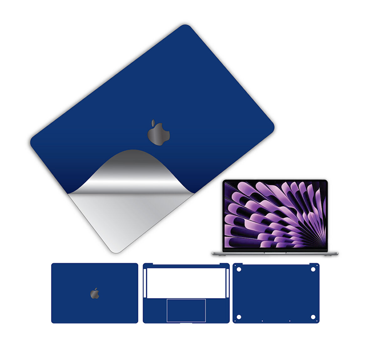 Macbook pro 13 inç 2020 m1 işlemci için 360 full kaplama koruma sticker çizilmez film kaplama KOYU MAVİ