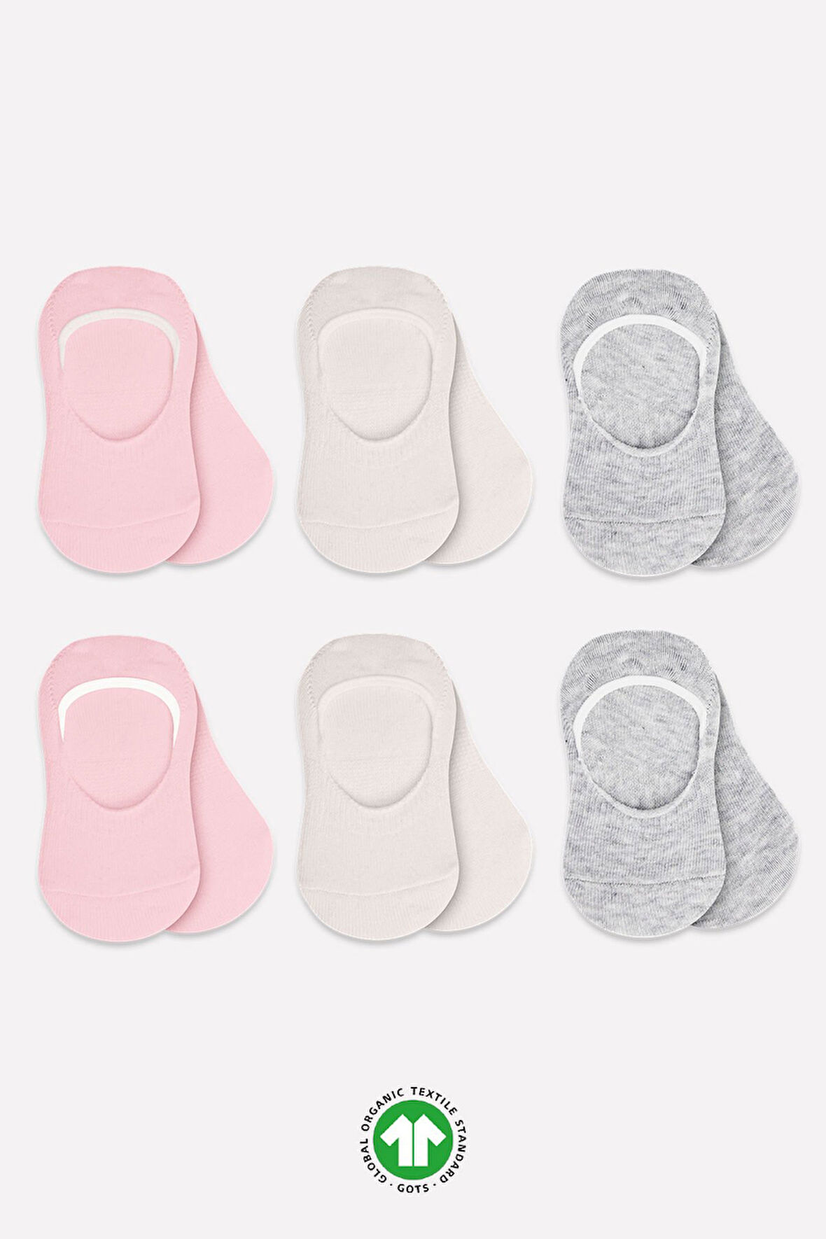 Bistyle 6'Lı Silikonlu Babet Penye Çorap BS30101B Pembe Ekru Gri