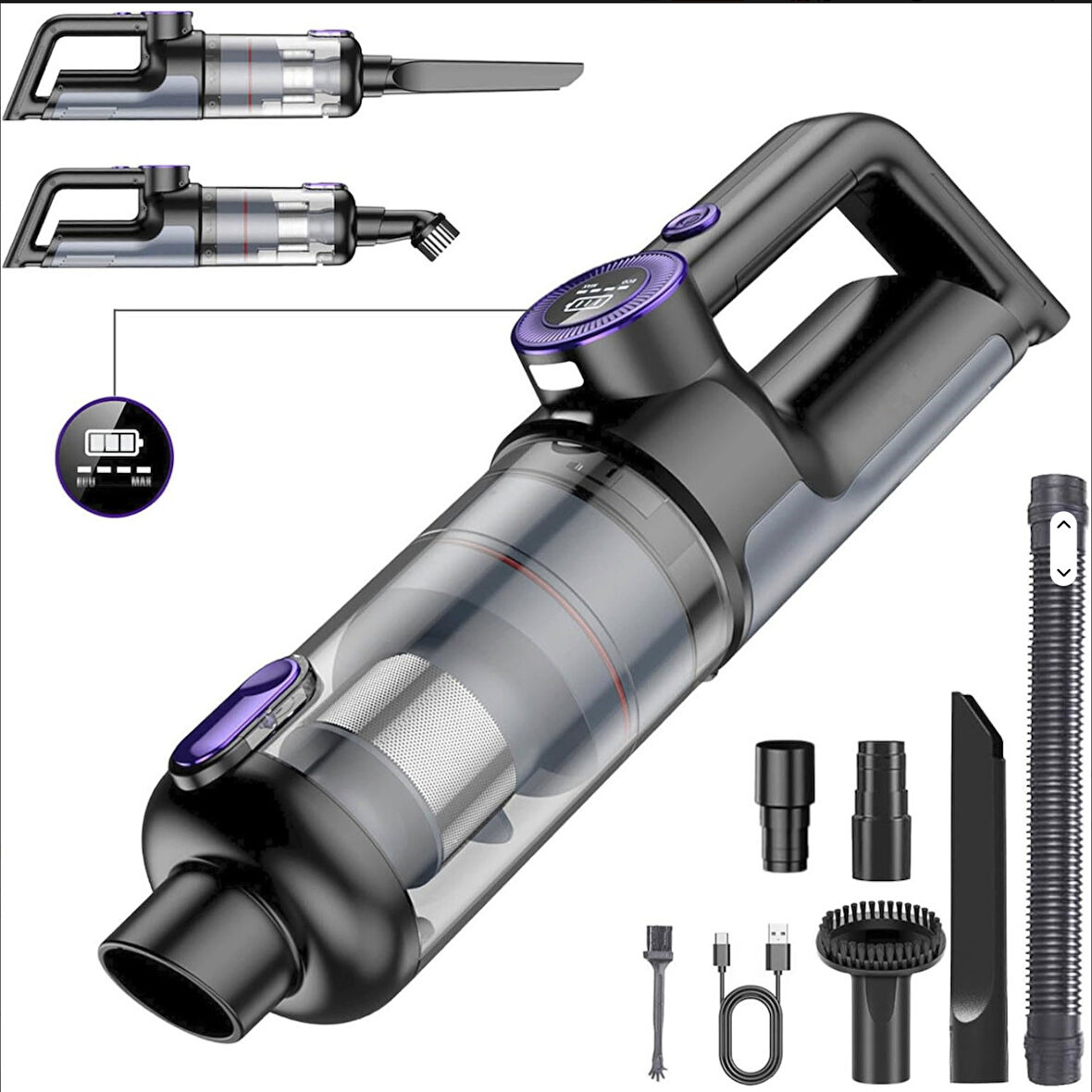 Turbo Digital 120w ultra emiş araç ev araba süpürgesi Çok uzun şarj süresi Turbo Çift Motor