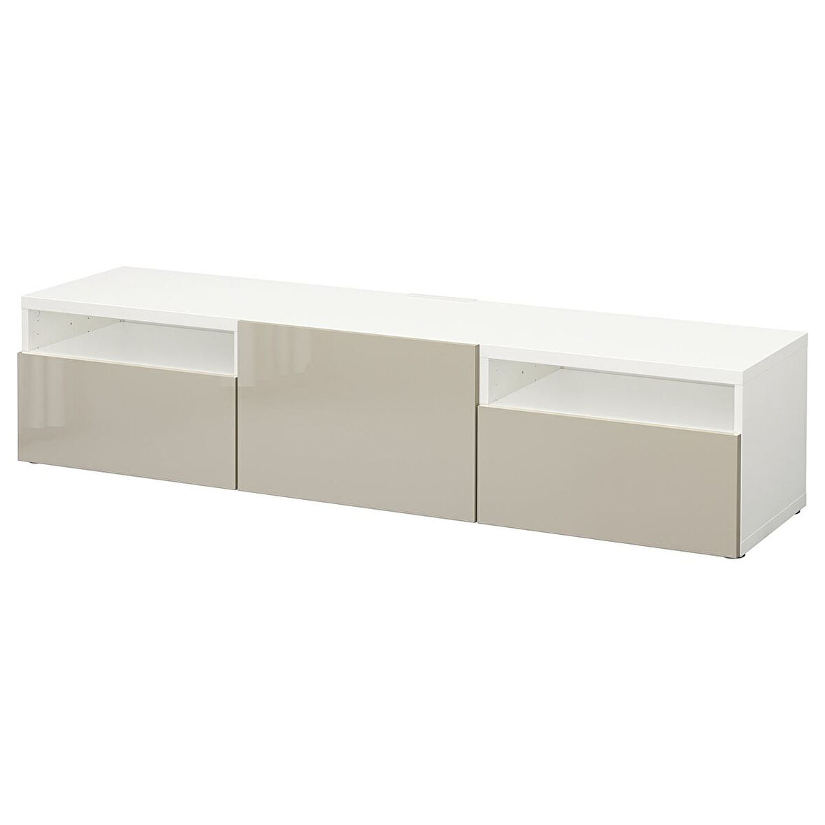 Tv sehpası, beyaz-parlak cila-bej, 180x42x39 cm, SELSVIKEN, çıt çıt raylı