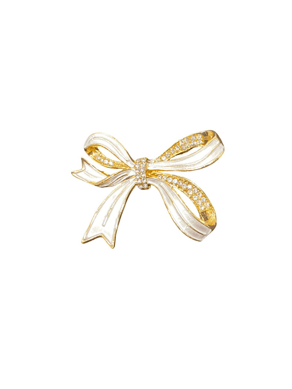 Altın Renk Parlak Taşlı Fiyonk Model Şık Özel Günler Bijuteri Broş | Zarif ve Işıltılı Tasarım