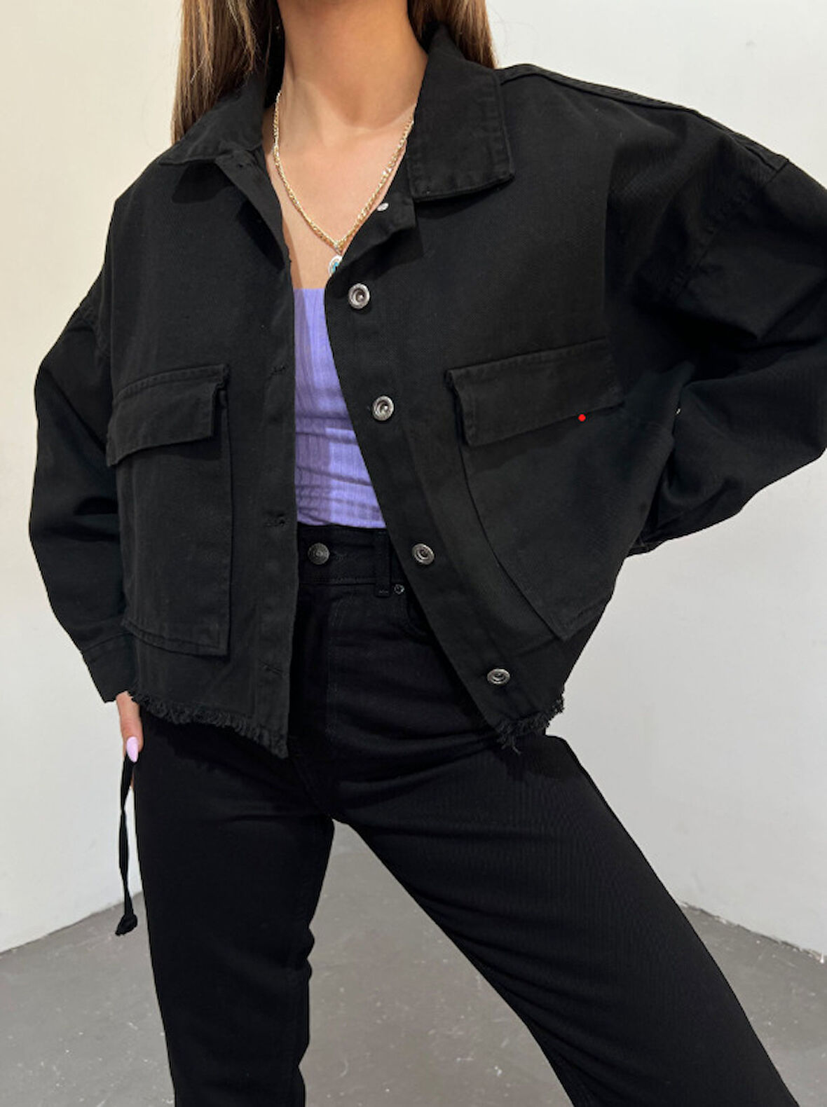 Geniş Cepli Oversize Püsküllü Denim Ceket