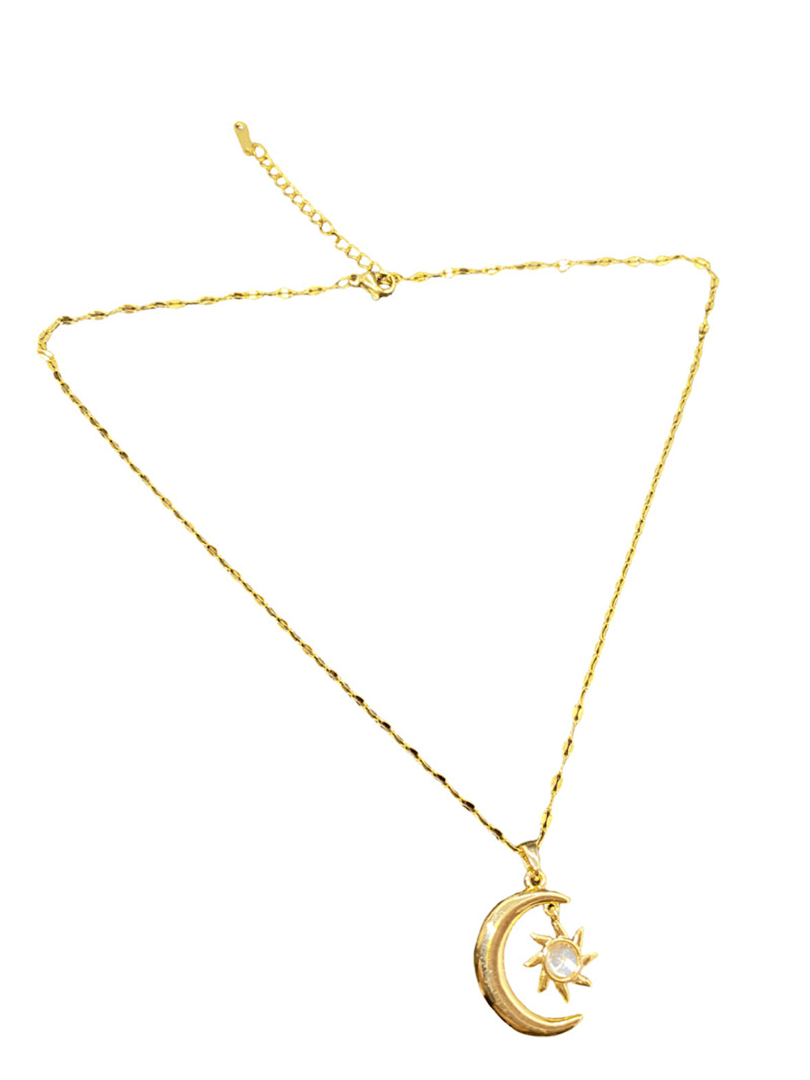 Altın Renk Parlak ve Şık Taşlı 316L Çelik VIP Model Ay Yıldız Kadın Kolye - Göz Alıcı Şık Tasarım