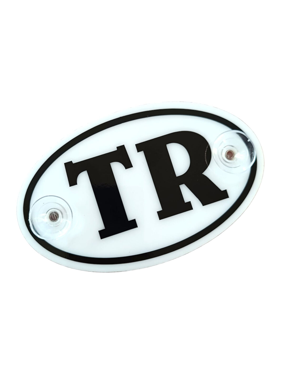 TR Plaka Oval Vantuzlu Pleksi Cam Süsü Beyaz 13x8cm