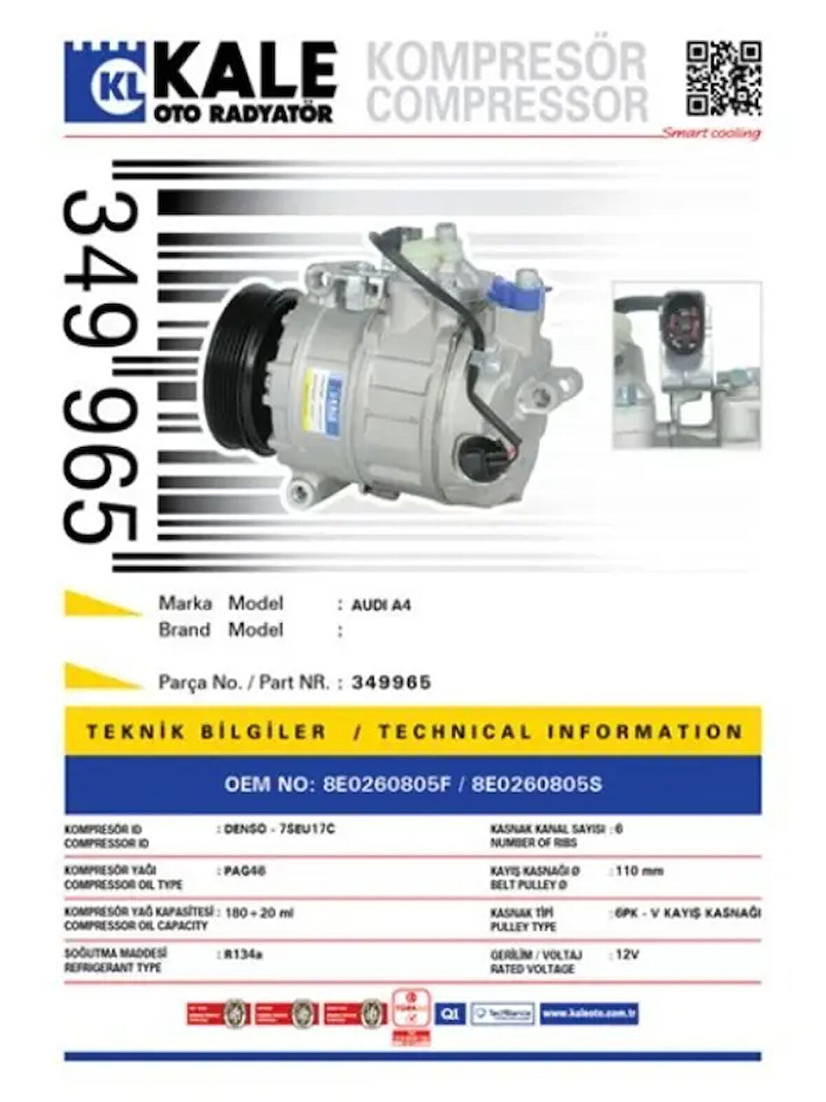 KLIMA KOMPRESORU AUDI A4 0105 [6PK V KAYIS KASNAGI] [110mm]