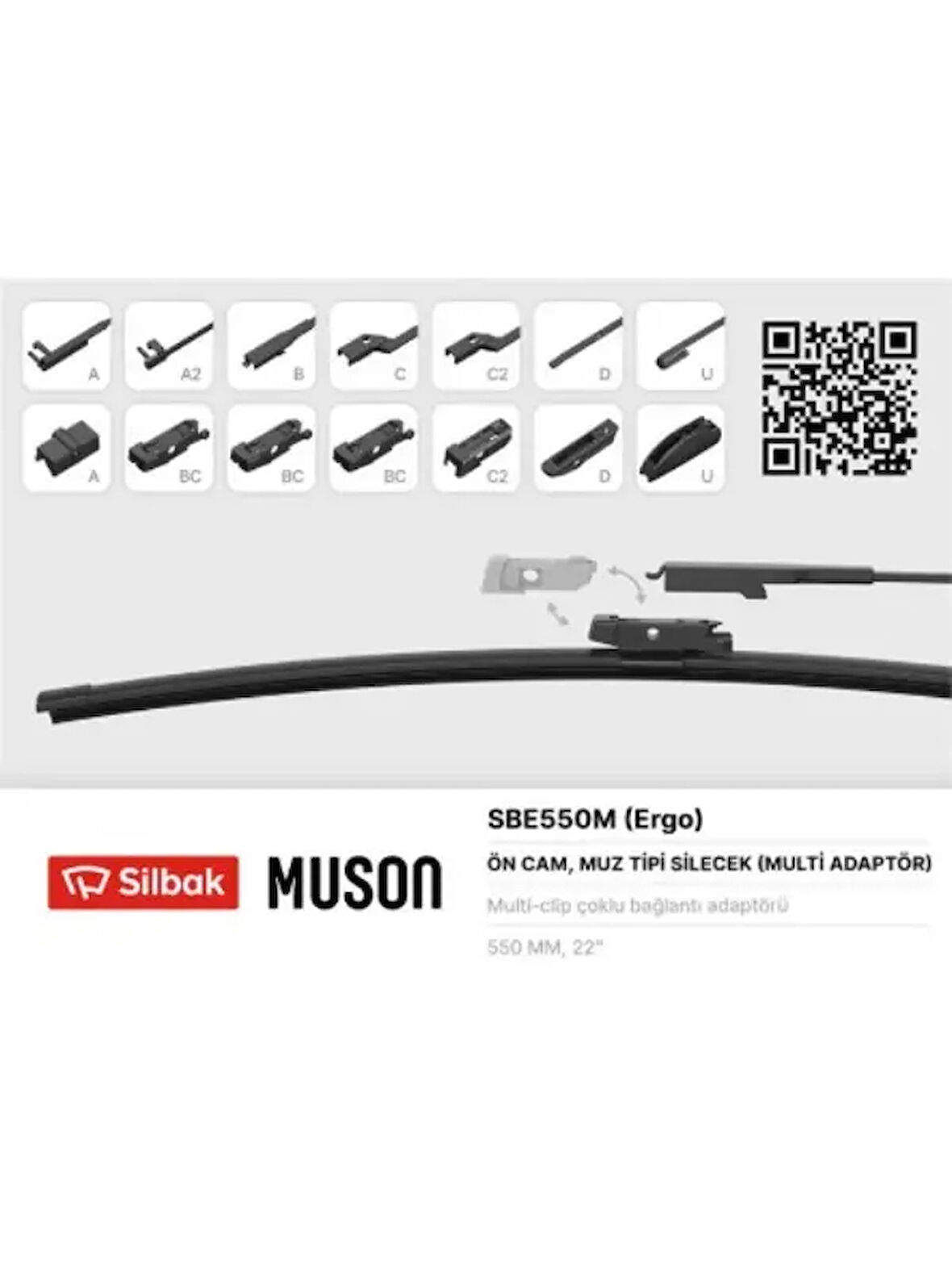 SILECEK SUPURGESI MUZ TIPI 550mm A, BC,C2,D VE U TIPI KOLLAR ICIN MULTI ADAPTORLU