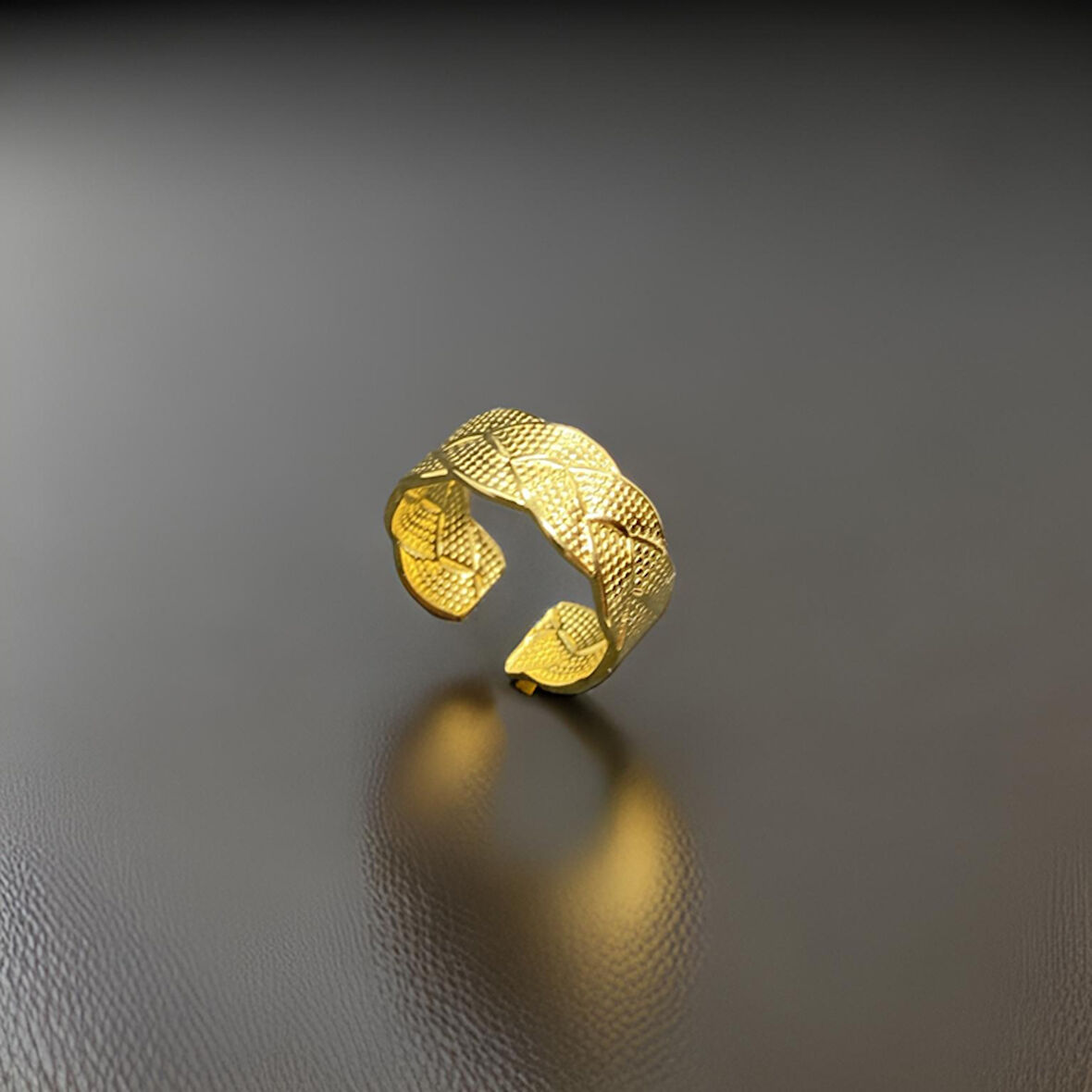 Çift Örgü Desen Ayarlanabilir Gold Renk Antialerjik 316L Çelik Kadın Yüzük