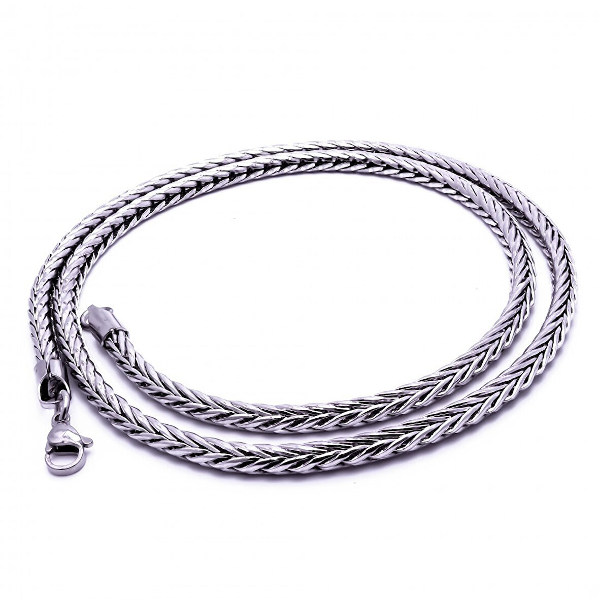  FM Oval Kral Bakla Örgülü Çelik Kolye 4Mm 3183CEK050 