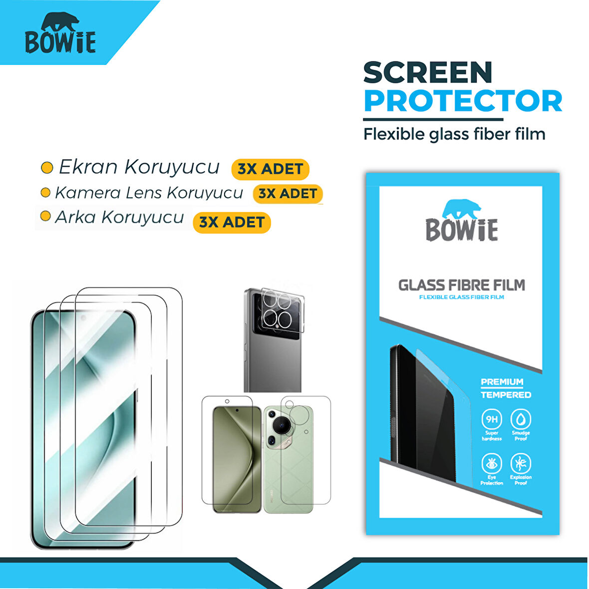Poco X3 Pro için full kaplama ön arka kamera nano tempered ekran koruyucu 3 adet set