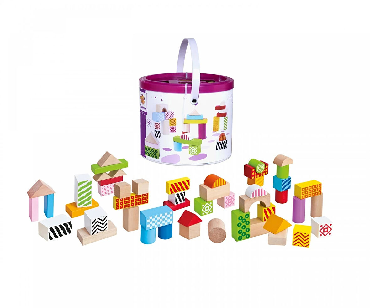 Eichhorn Desenli Kovada Ahşap Bloklar 50 Parça