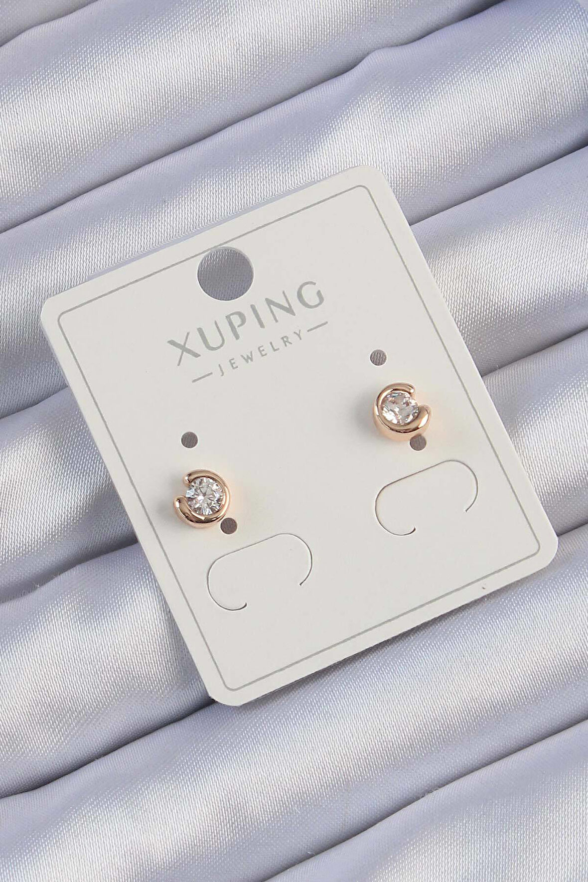 Xuping Rose Renk Zirkon Taşlı Minimal Oval Küpe - Lisinya