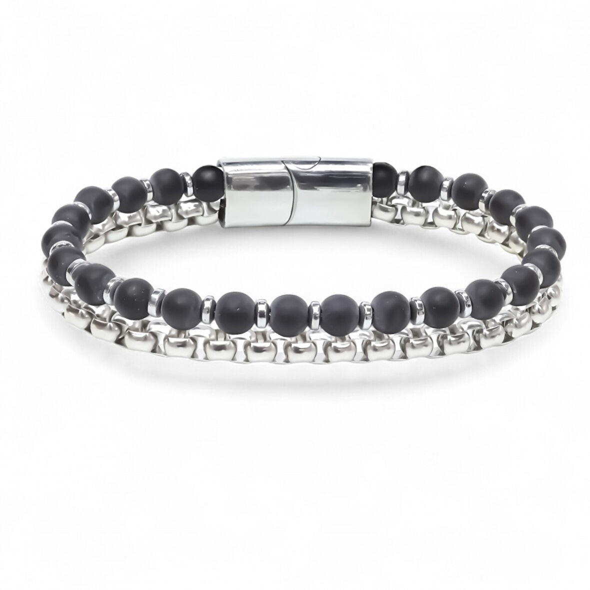  FM Çelik Zincirli Mat Oniks Ve Silver Hematit Bileklik 31832B21D11 