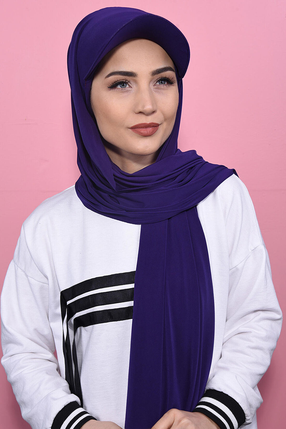 Yazlık Şapka Şal Boneli ve Kepli Tesettür Model Mor - Mürdüm