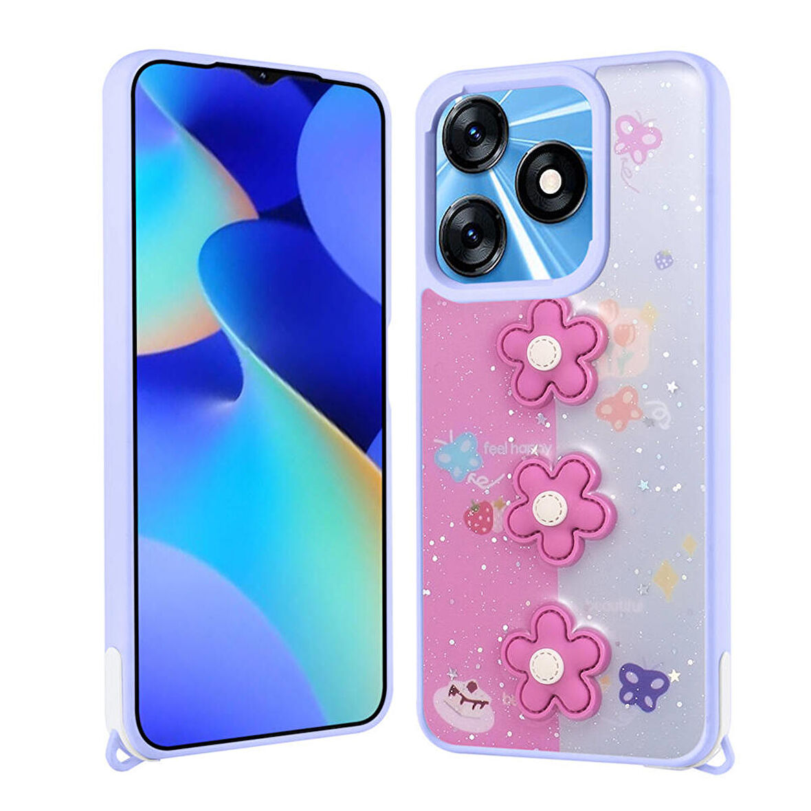 Tecno Spark 10 4G ile Uyumlu Kılıf Parlayan Sıvılı Simli Kabartma Figürlü Kapak