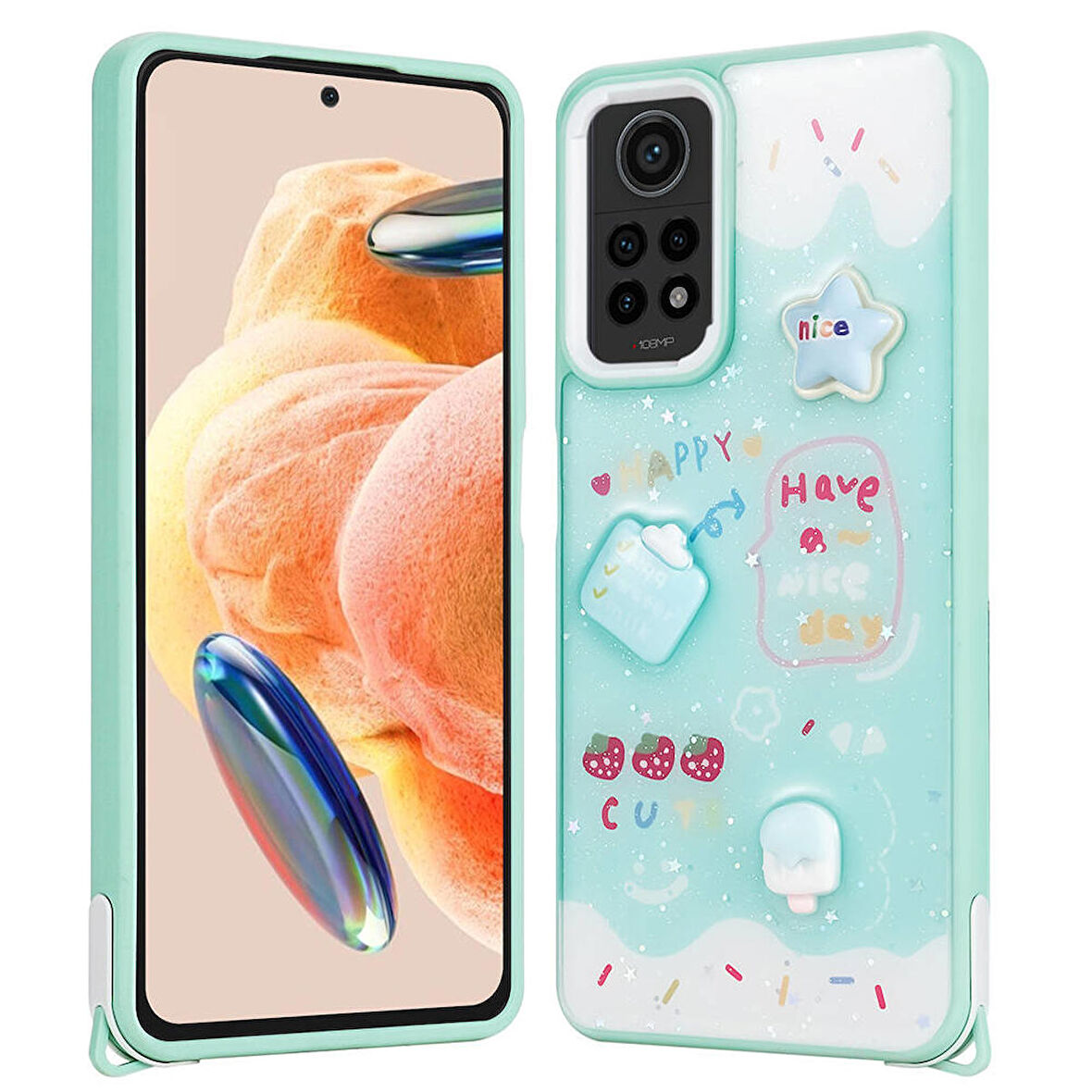 Xiaomi Redmi Note 12 Pro 4G ile Uyumlu Kılıf Parlayan Sıvılı Simli Kabartma Figürlü Kapak