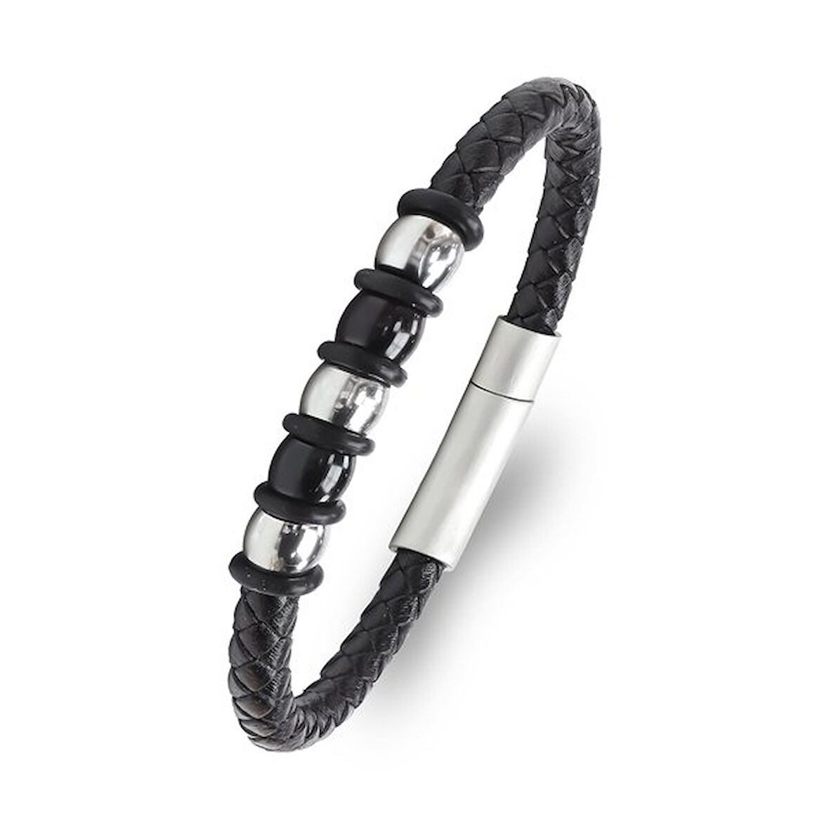   Orijinal Deri ve 316L Çelik Siyah Erkek Bileklik 31834B21D1  -  21 cm 