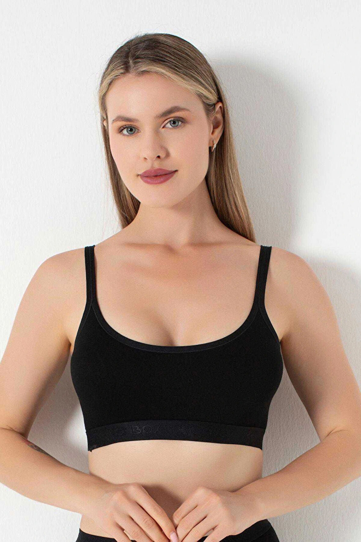 G-box 942 Kadın Bambu Parmak Askı Pedli Büstiyer - Siyah - 4XL